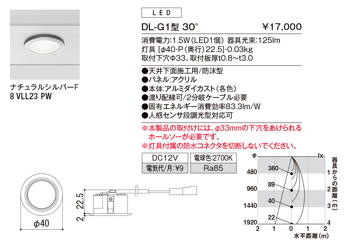 【小組】DL-G1型30°(ｽﾎﾟｯﾄﾗｲﾄ)_ﾅﾁｭﾗﾙｼﾙﾊﾞｰF