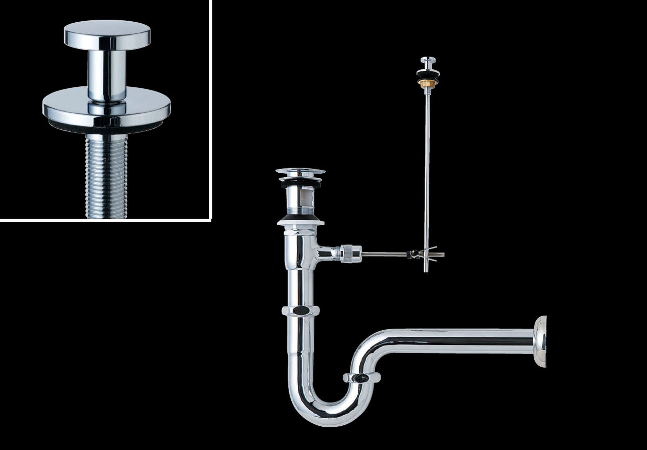 ポップアップ式排水金具(呼び径32mm)_壁排水Pトラップ(排水口カバー付)