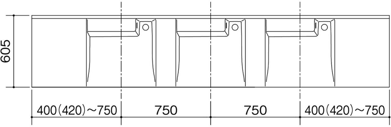 3連洗面器(洗面器間隔750mm)_寸法図