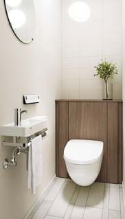 フロート_トイレ_足元の床をすっきりさせることで、機能的かつ美しいトイレ空間を生みだす壁掛便器です